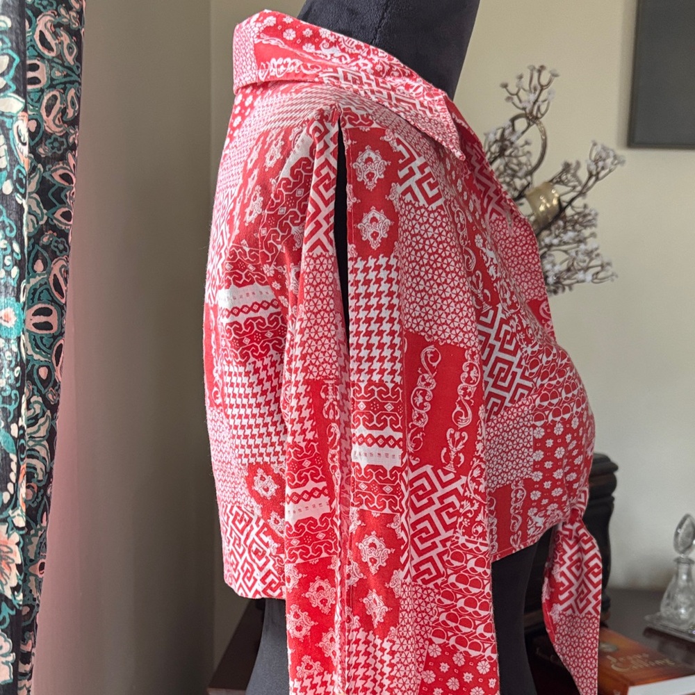 Wrangler Red Patterned Button Down Shirt - image 2